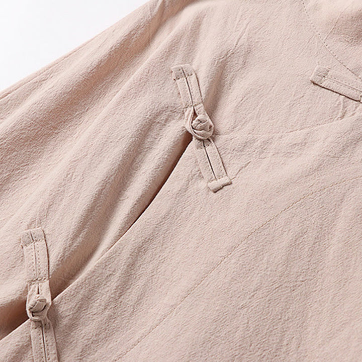 Buddha Stones Vintage Plain Chinese Frog-Button Cotton Long Sleeve Men's Shirt - image 8
