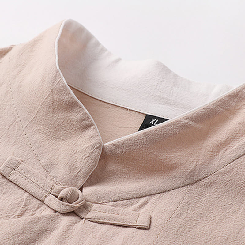 Buddha Stones Vintage Plain Chinese Frog-Button Cotton Long Sleeve Men's Shirt - image 6