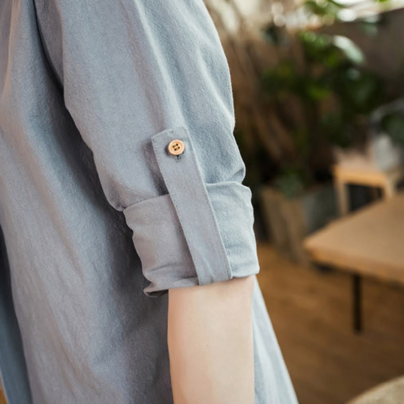 Buddha Stones Vintage Plain Lapel Open Front Jacket Cotton Men's Kimono - image 14