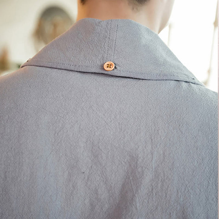 Buddha Stones Vintage Plain Lapel Open Front Jacket Cotton Men's Kimono - image 12