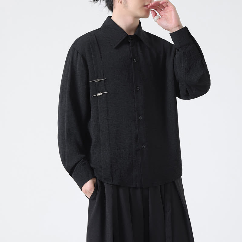 Buddha Stones Plain Buttons Stand Collar Long Sleeve Men's Cotton Shirt - Black - US/UK/AU46，EU56 (5XL) - image 19