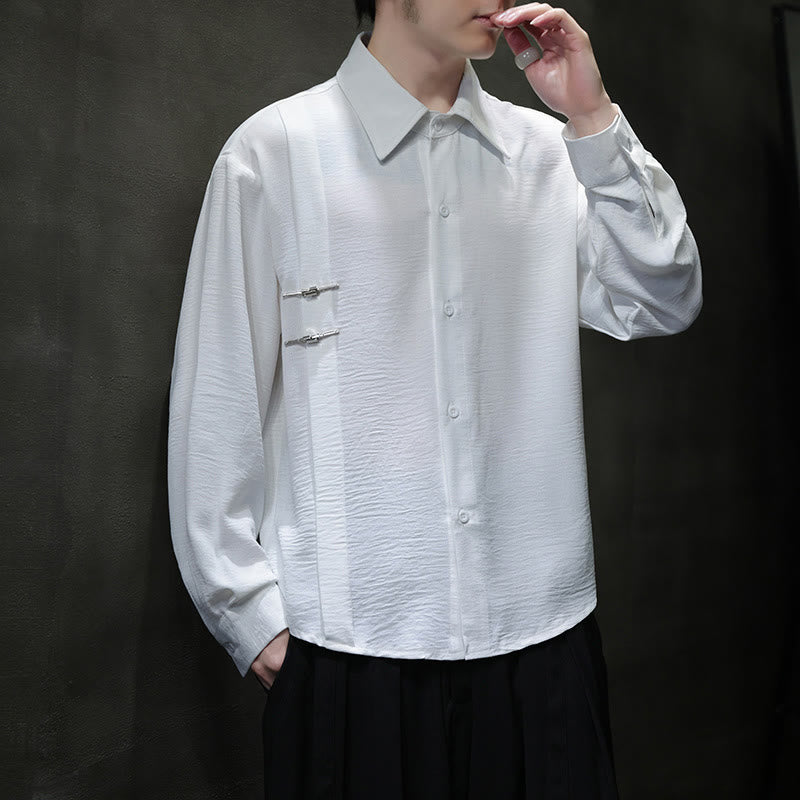 Buddha Stones Plain Buttons Stand Collar Long Sleeve Men's Cotton Shirt - White - US/UK/AU46，EU56 (5XL) - image 9