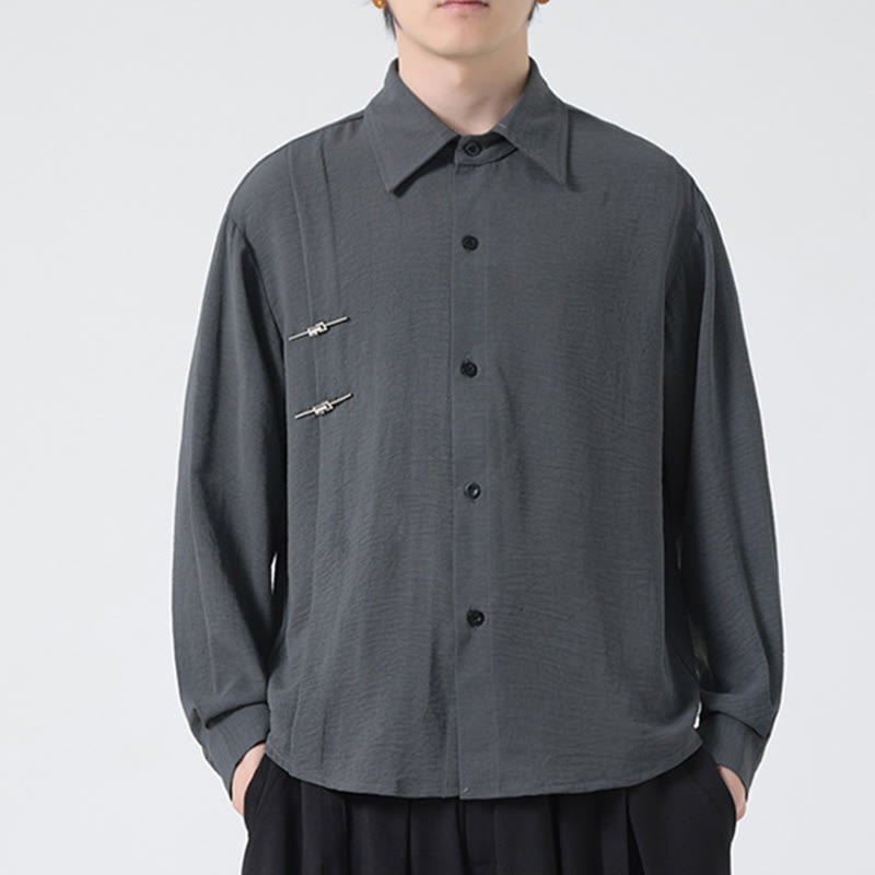 Buddha Stones Plain Buttons Stand Collar Long Sleeve Men's Cotton Shirt - image 6