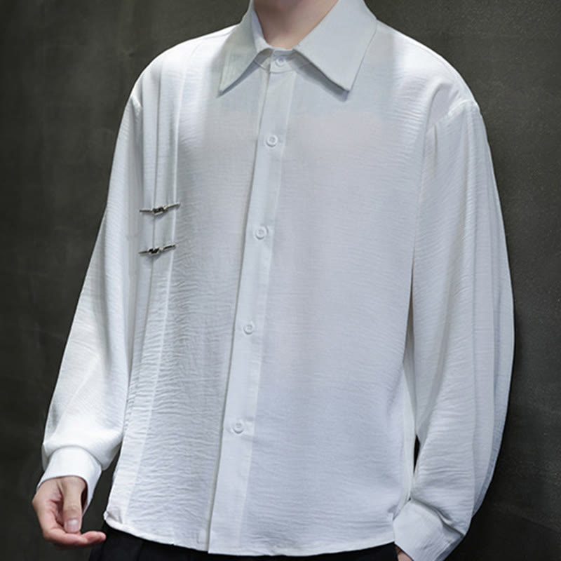 Buddha Stones Plain Buttons Stand Collar Long Sleeve Men's Cotton Shirt - image 16