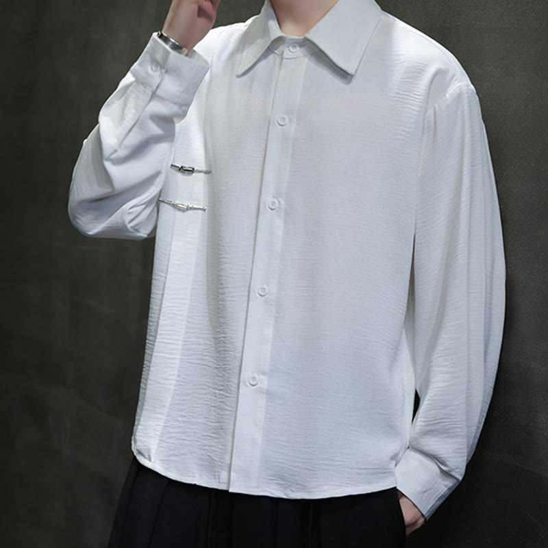 Buddha Stones Plain Buttons Stand Collar Long Sleeve Men's Cotton Shirt - image 17