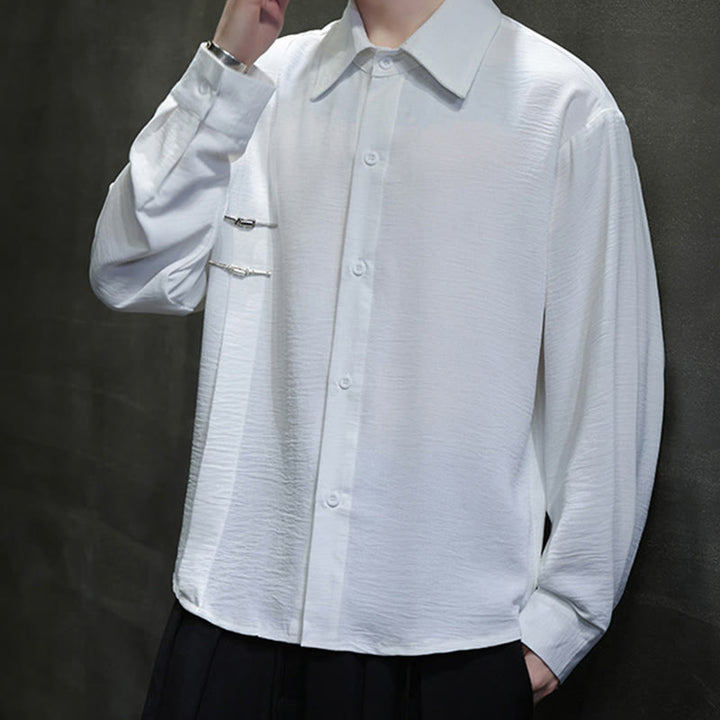Buddha Stones Plain Buttons Stand Collar Long Sleeve Men's Cotton Shirt - image 17