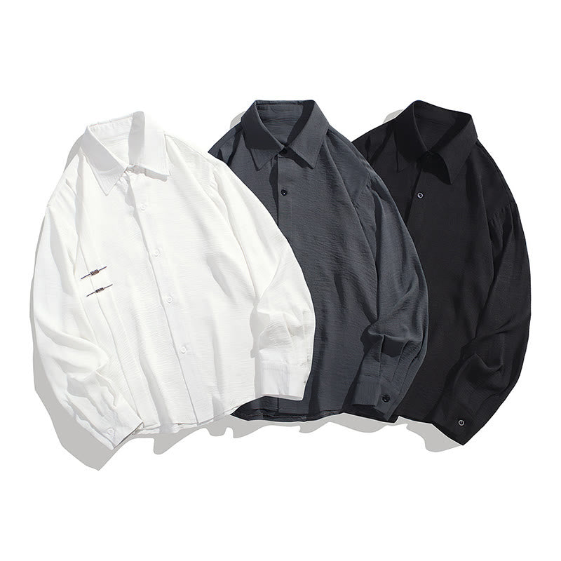 Buddha Stones Plain Buttons Stand Collar Long Sleeve Men's Cotton Shirt - image 2
