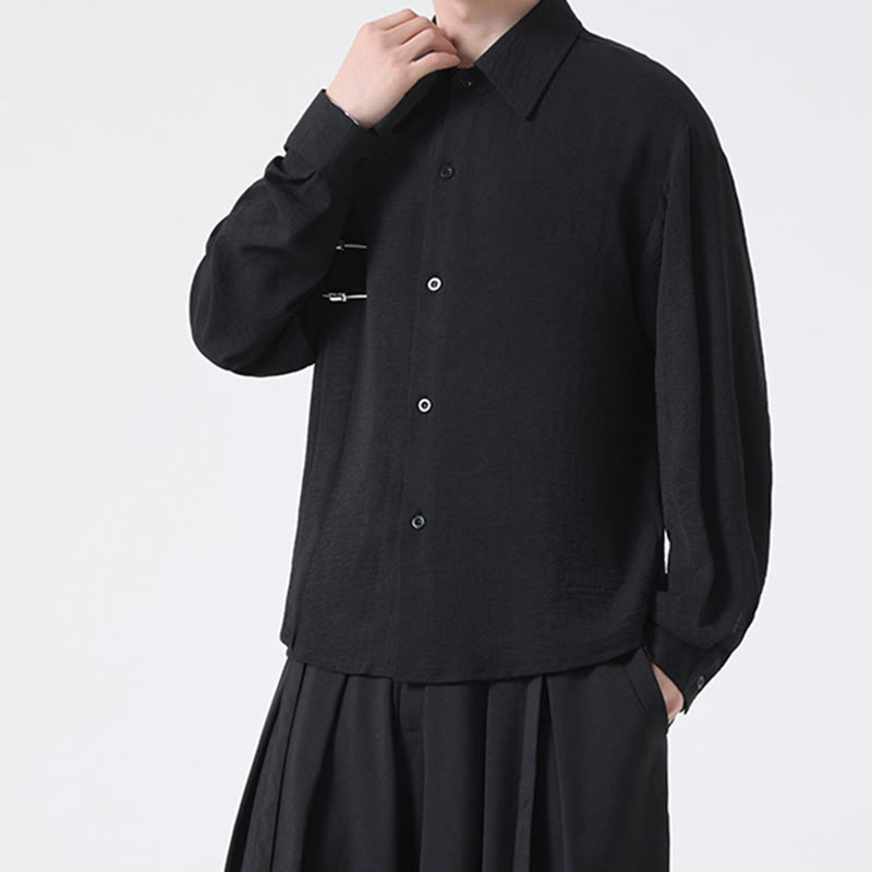 Buddha Stones Plain Buttons Stand Collar Long Sleeve Men's Cotton Shirt - image 24