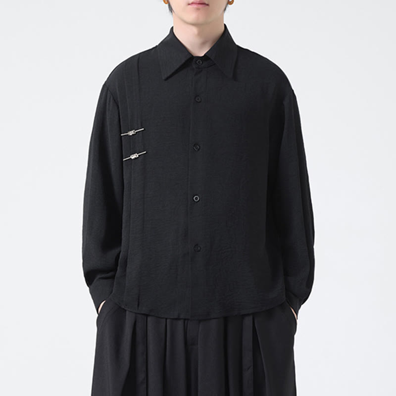 Buddha Stones Plain Buttons Stand Collar Long Sleeve Men's Cotton Shirt - image 20