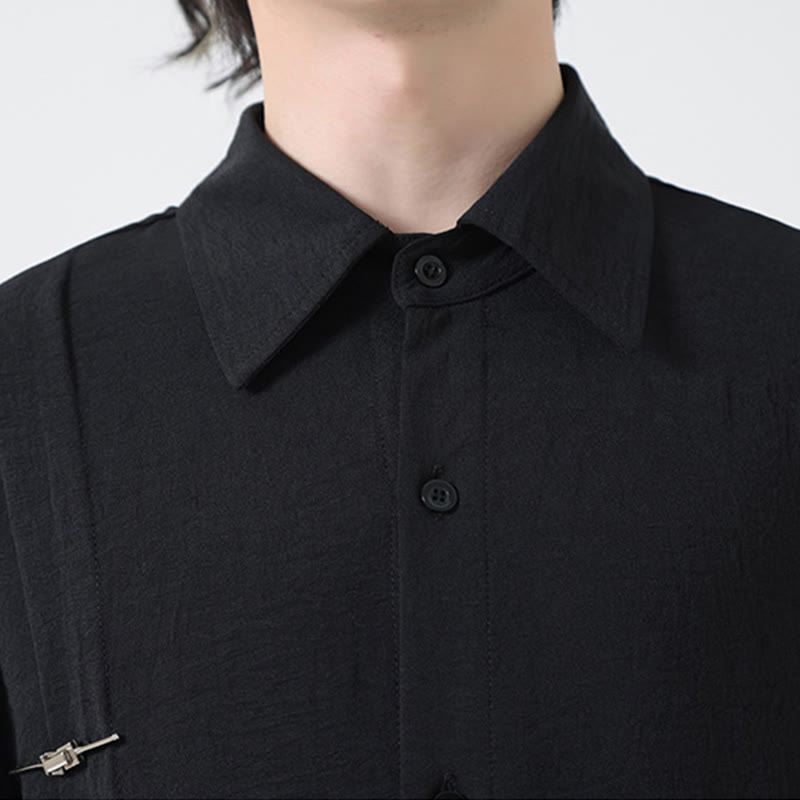 Buddha Stones Plain Buttons Stand Collar Long Sleeve Men's Cotton Shirt - image 26