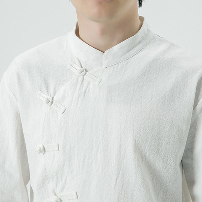 Buddha Stones Vintage Chinese Frog-Button Cotton Long Sleeve Men's Shirt - image 7