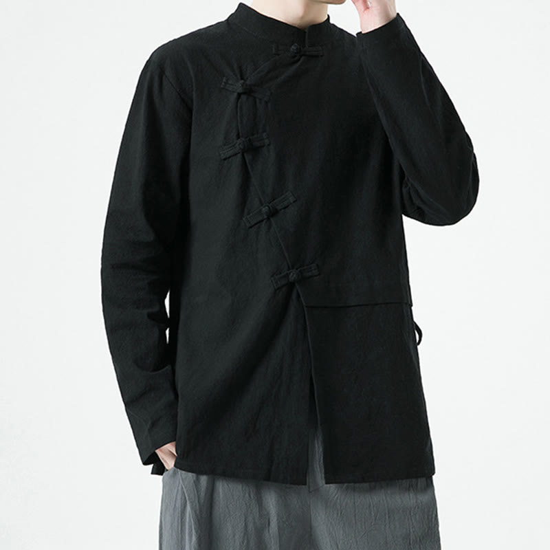 Buddha Stones Vintage Chinese Frog-Button Cotton Long Sleeve Men's Shirt - image 18