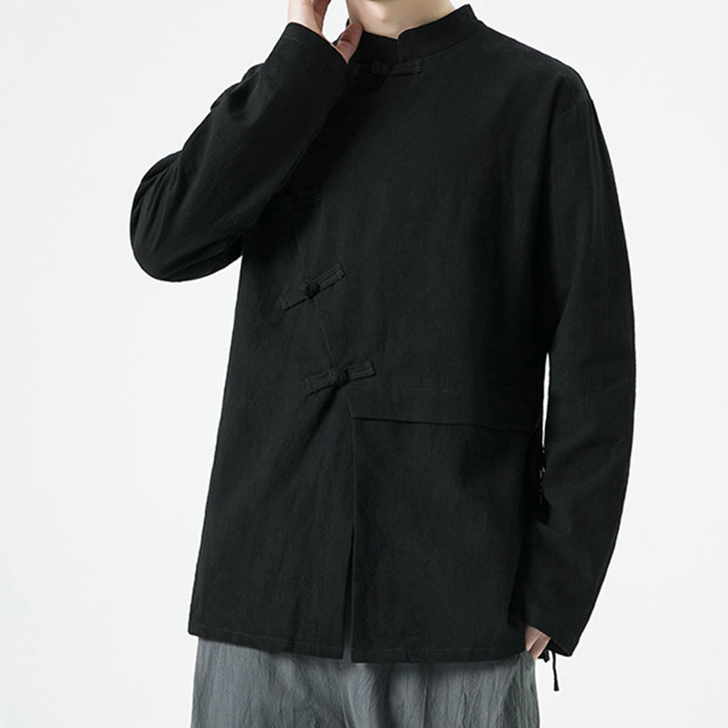 Buddha Stones Vintage Chinese Frog-Button Cotton Long Sleeve Men's Shirt - image 12