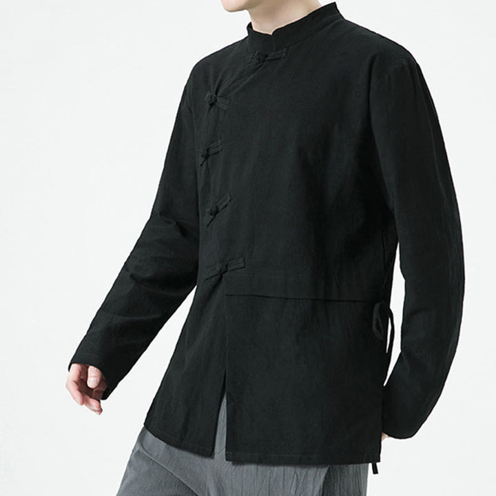 Buddha Stones Vintage Chinese Frog-Button Cotton Long Sleeve Men's Shirt - image 15