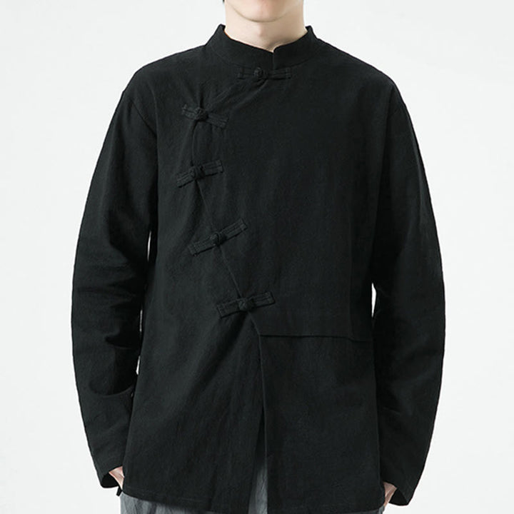 Buddha Stones Vintage Chinese Frog-Button Cotton Long Sleeve Men's Shirt - image 17