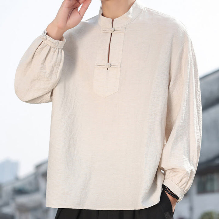 Buddha Stones Two Frog-Button Stand Collar Long Sleeve Men's Cotton Shirt - Linen - US/UK/AU48，EU58(5XL) - image 11