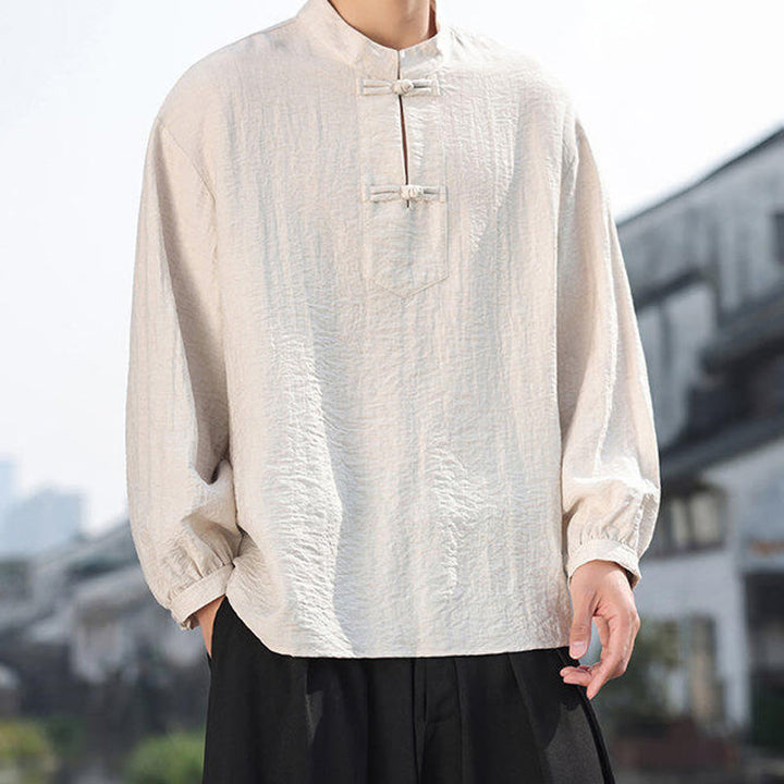 Buddha Stones Two Frog-Button Stand Collar Long Sleeve Men's Cotton Shirt - image 17