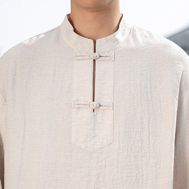 Buddha Stones Two Frog-Button Stand Collar Long Sleeve Men's Cotton Shirt - image 21