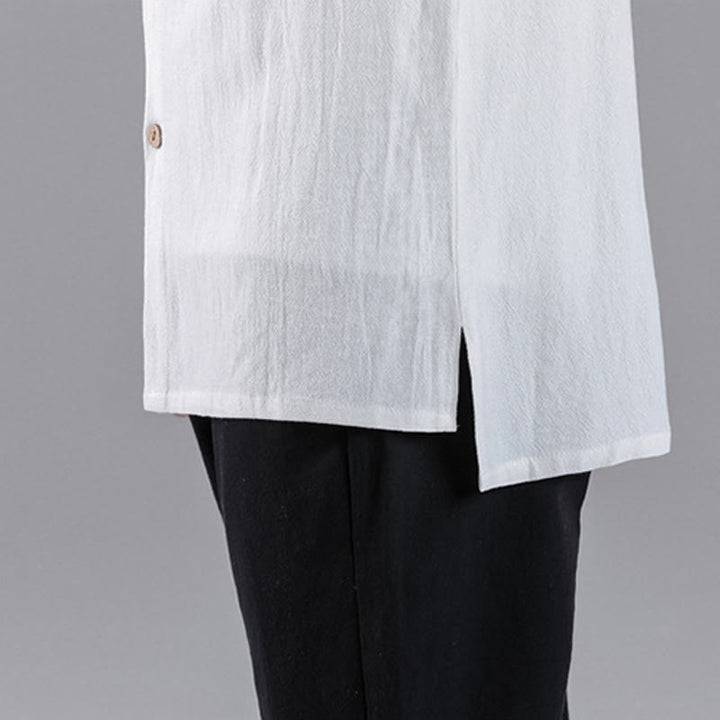 Buddha Stones Embroidered Auspicious Clouds Stand Collar Button Down Long Sleeve Men's Cotton Shirt - image 19