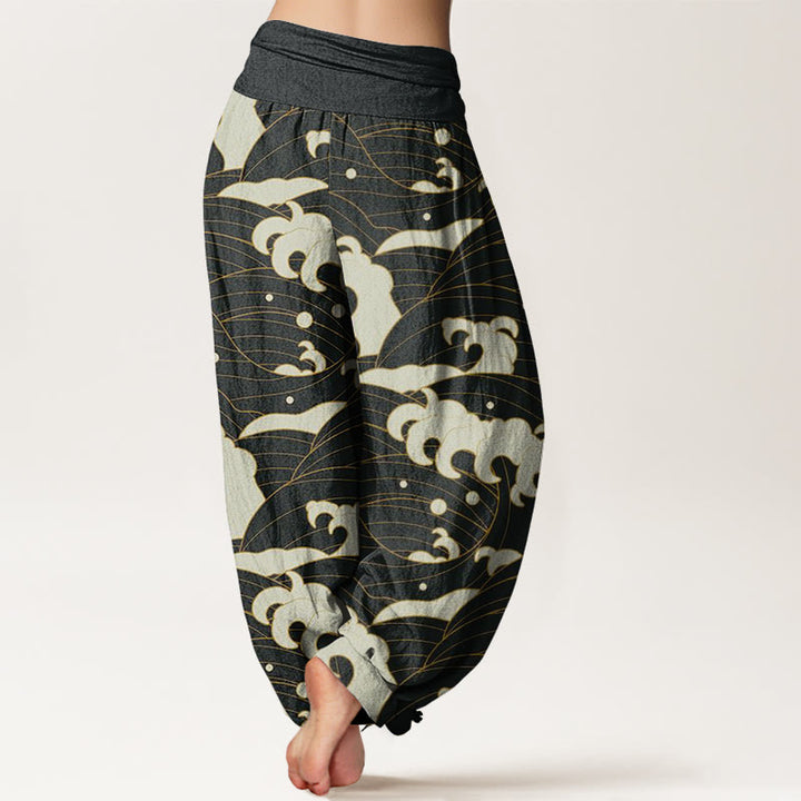 Buddha Stones Casual Abstract Wave Pattern Women's Elastic Waist Harem Pants - image 2