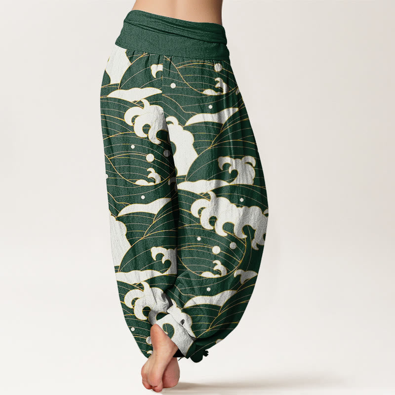 Buddha Stones Casual Abstract Wave Pattern Women's Elastic Waist Harem Pants - image 6