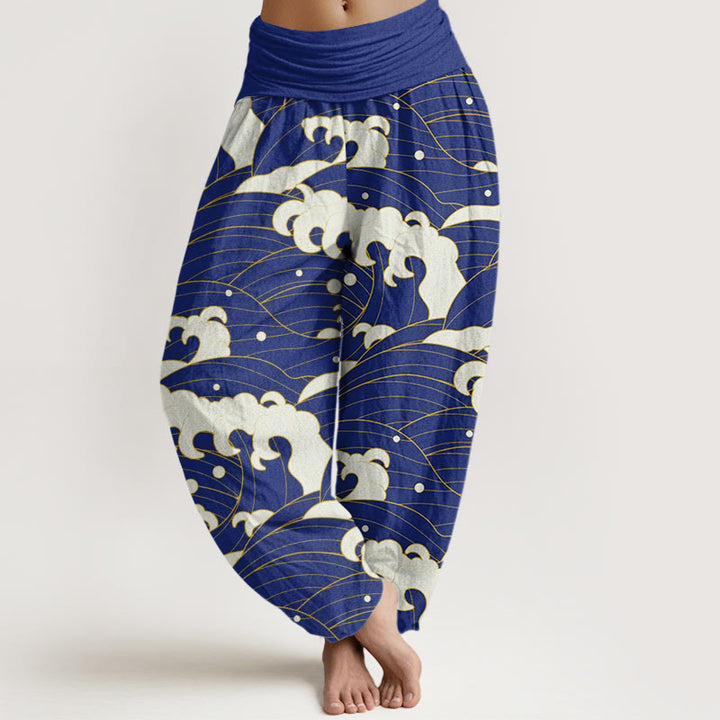 Buddha Stones Casual Abstract Wave Pattern Women's Elastic Waist Harem Pants - MediumBlue - US22，UK/AU26，EU54 (6XL) - image 7