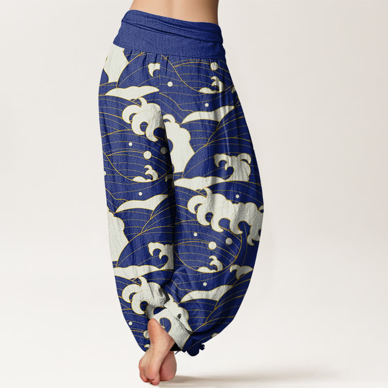Buddha Stones Casual Abstract Wave Pattern Women's Elastic Waist Harem Pants - image 9