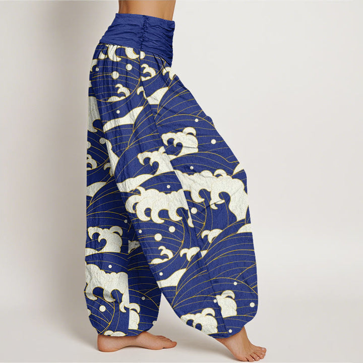 Buddha Stones Casual Abstract Wave Pattern Women's Elastic Waist Harem Pants - image 8