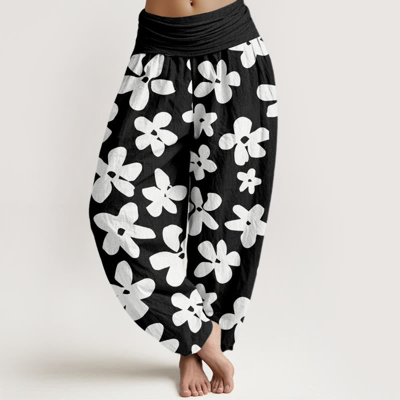 Buddha Stones Cotton Casual Bohemian Style Floral Women's Elastic Waist Harem Pants - Black - US22，UK/AU26，EU54 (6XL) - image 7