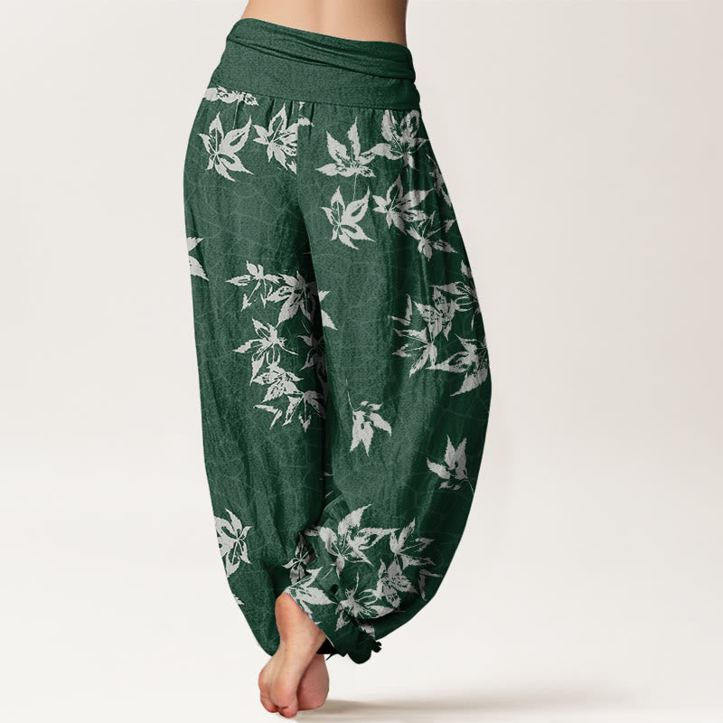 Buddha Stones Cotton Casual Maple Leaf Pattern Women's Elastic Waist Harem Pants - image 2