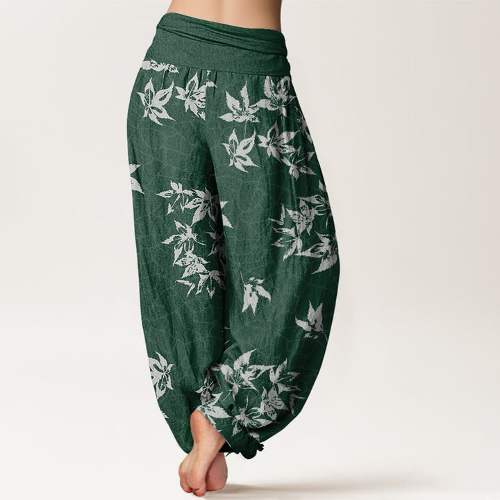 Buddha Stones Cotton Casual Maple Leaf Pattern Women's Elastic Waist Harem Pants - image 2