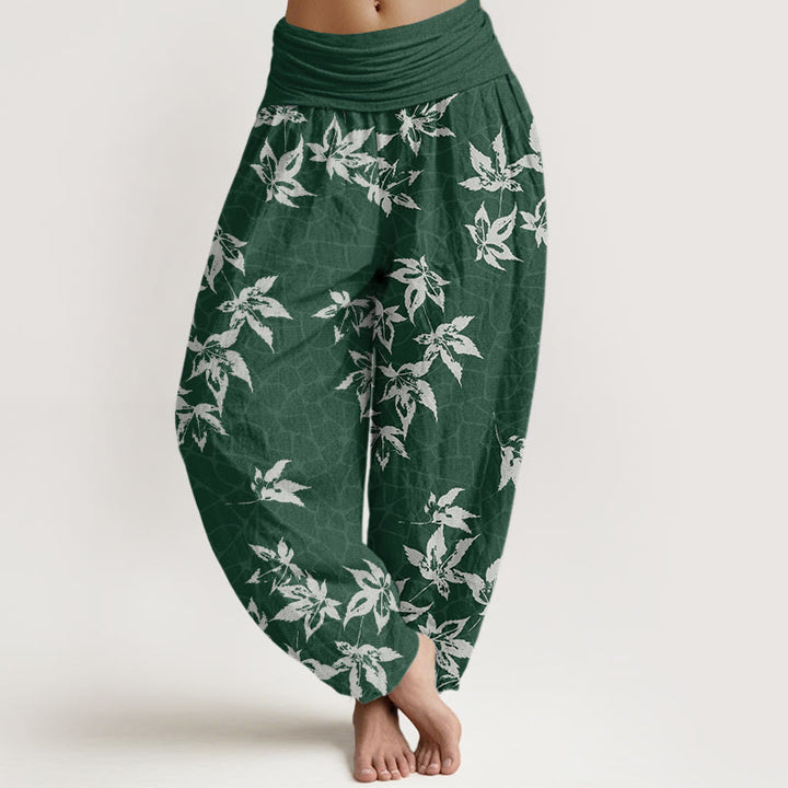Buddha Stones Cotton Casual Maple Leaf Pattern Women's Elastic Waist Harem Pants - DarkGreen - US22，UK/AU26，EU54 (6XL) - image 0