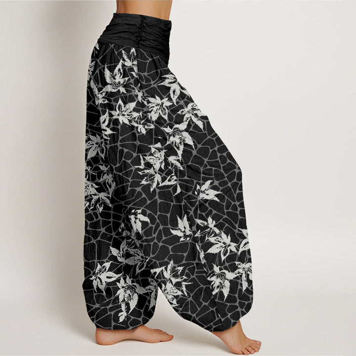 Buddha Stones Casual Maple Leaf Pattern Women's Elastic Waist Harem Pants - image 8
