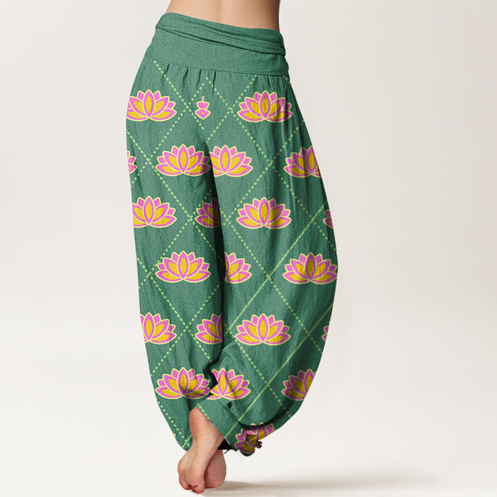 Buddha Stones Casual Vibrant Lotus Flower Pattern Women's Elastic Waist Harem Pants - image 2