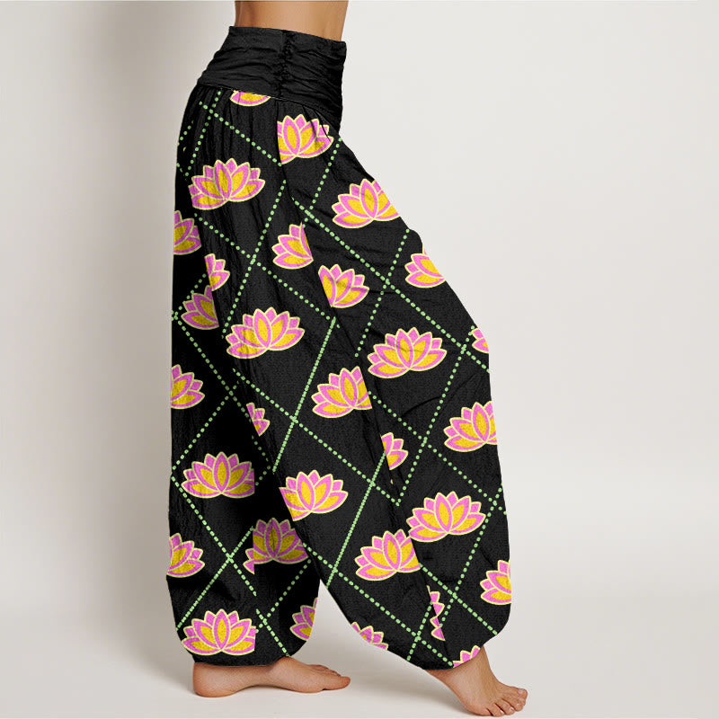 Buddha Stones Casual Vibrant Lotus Flower Pattern Women's Elastic Waist Harem Pants - image 7