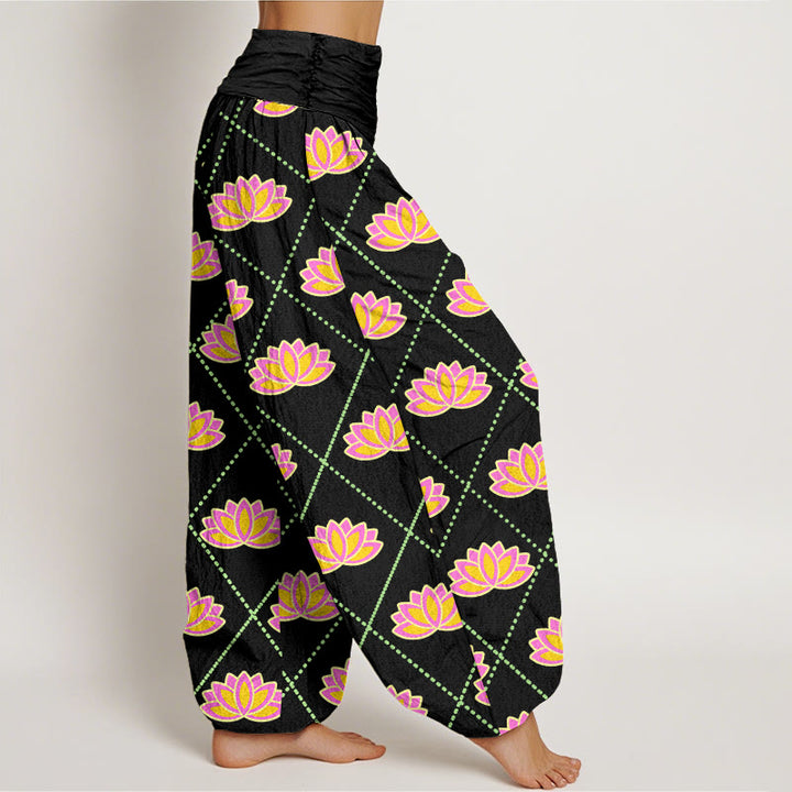 Buddha Stones Casual Vibrant Lotus Flower Pattern Women's Elastic Waist Harem Pants - image 7