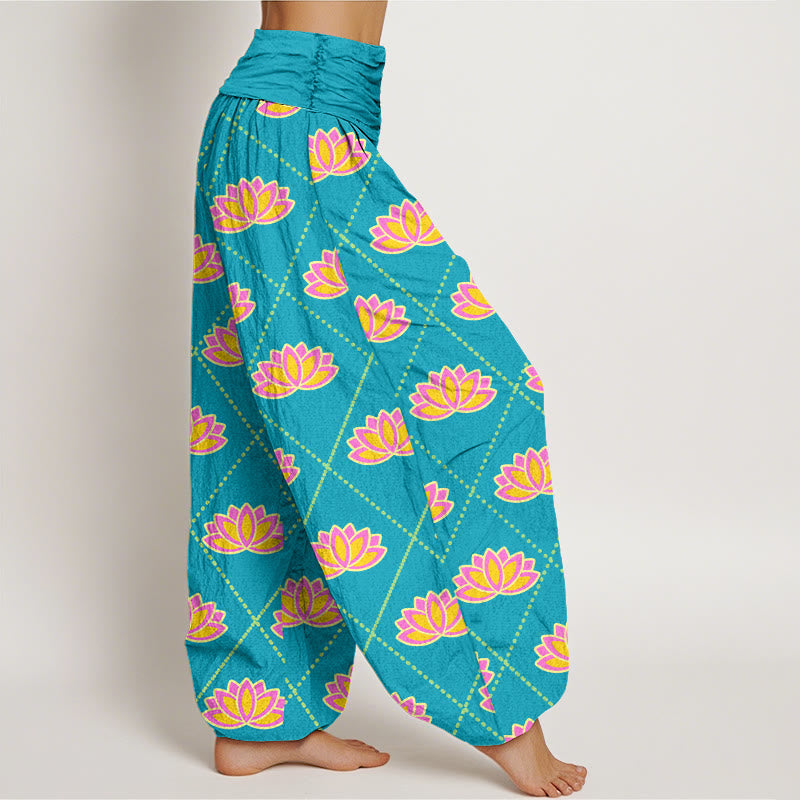 Buddha Stones Casual Vibrant Lotus Flower Pattern Women's Elastic Waist Harem Pants - image 10
