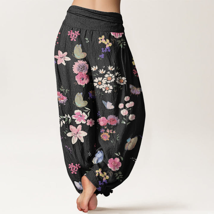 Buddha Stones Cotton Casual Colorful Flowers Butterfly Pattern Women's Elastic Waist Harem Pants - image 2