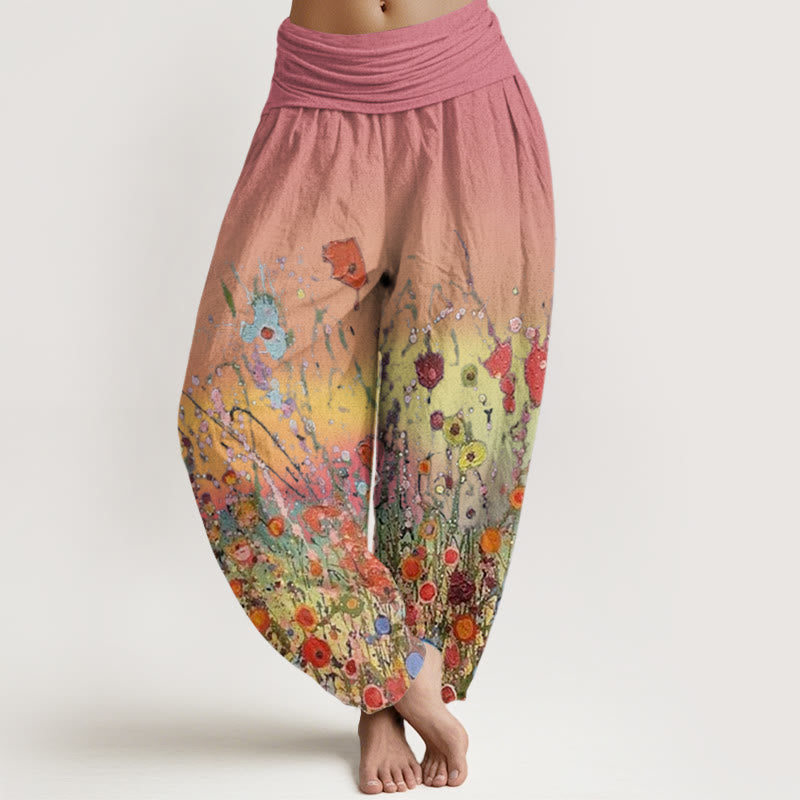 Buddha Stones Casual Colorful Flowers Gradient Background Pattern Women's Elastic Waist Harem Pants - LightCoral - US22，UK/AU26，EU54 (6XL) - image 0