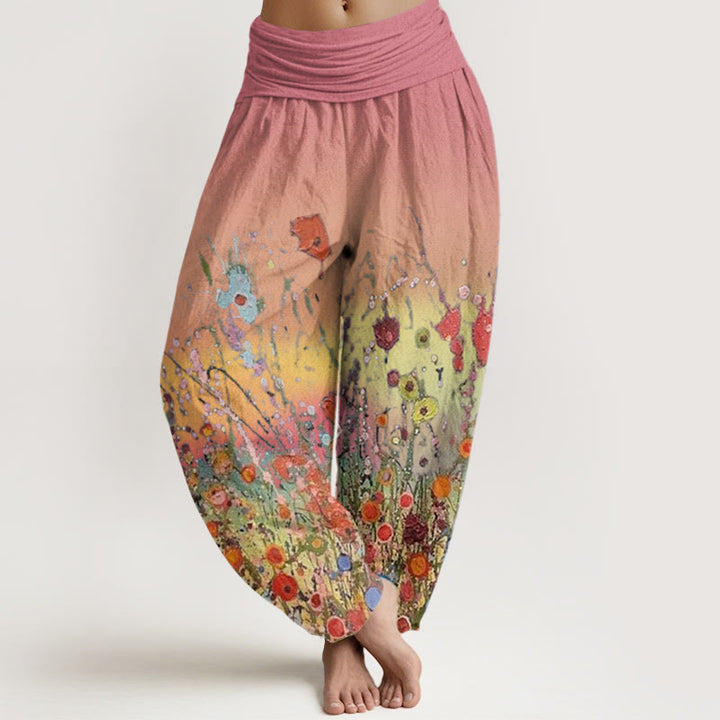 Buddha Stones Casual Colorful Flowers Gradient Background Pattern Women's Elastic Waist Harem Pants - LightCoral - US22，UK/AU26，EU54 (6XL) - image 0