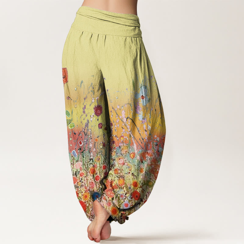 Buddha Stones Casual Colorful Flowers Gradient Background Pattern Women's Elastic Waist Harem Pants - image 6