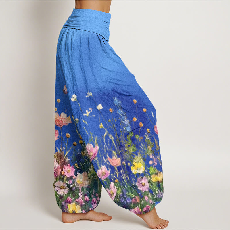 Buddha Stones Casual Watercolor Style Floral Pattern Women's Elastic Waist Harem Pants - image 8