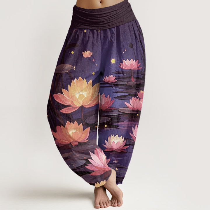 Buddha Stones Casual Peaceful Nighttime Lotus Pattern Women's Elastic Waist Harem Pants - Indigo - US22，UK/AU26，EU54 (6XL) - image 4