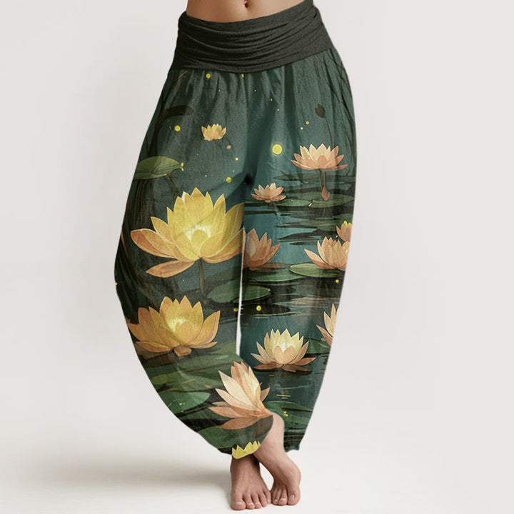 Buddha Stones Casual Peaceful Nighttime Lotus Pattern Women's Elastic Waist Harem Pants - DarkGreen - US22，UK/AU26，EU54 (6XL) - image 7