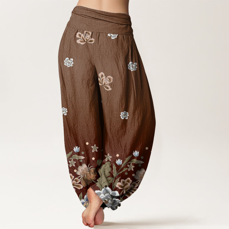 Buddha Stones Casual Blooming Flowers Pattern Women's Elastic Waist Harem Pants - image 6