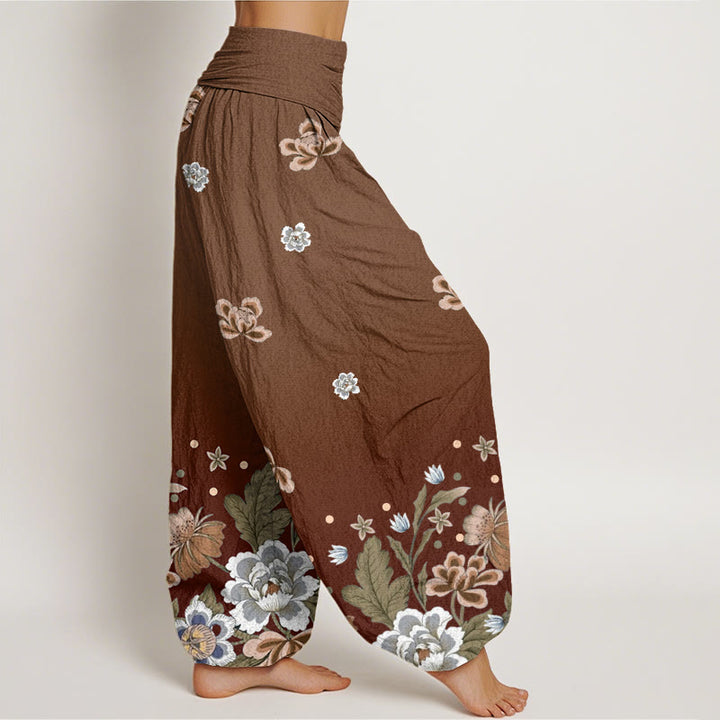 Buddha Stones Casual Blooming Flowers Pattern Women's Elastic Waist Harem Pants - image 5