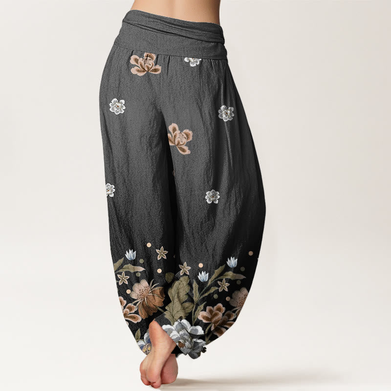 Buddha Stones Cotton Casual Blooming Flowers Pattern Women's Elastic Waist Harem Pants - image 9