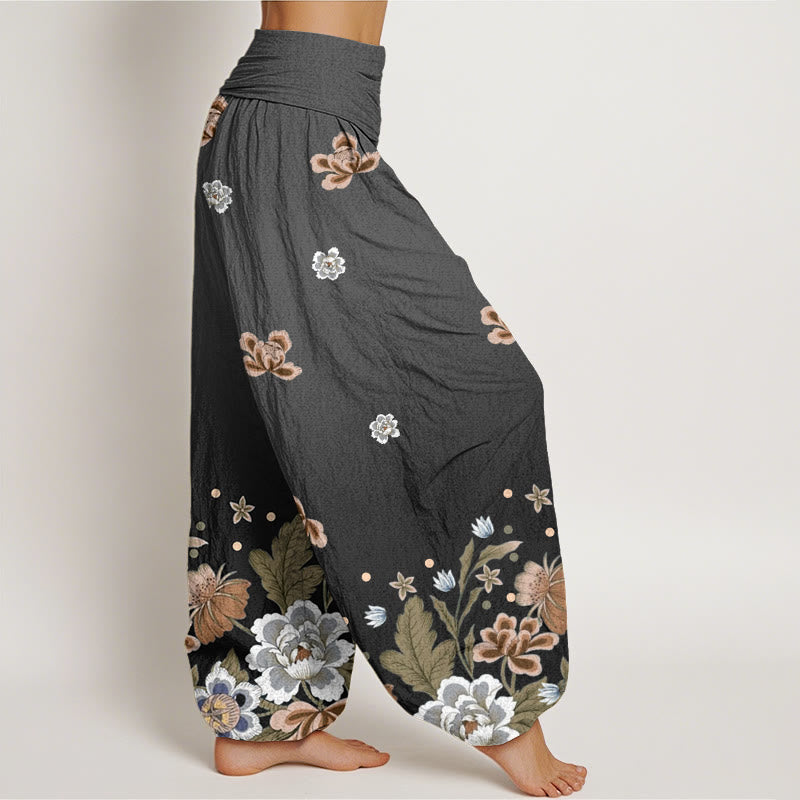 Buddha Stones Casual Blooming Flowers Pattern Women's Elastic Waist Harem Pants - image 8