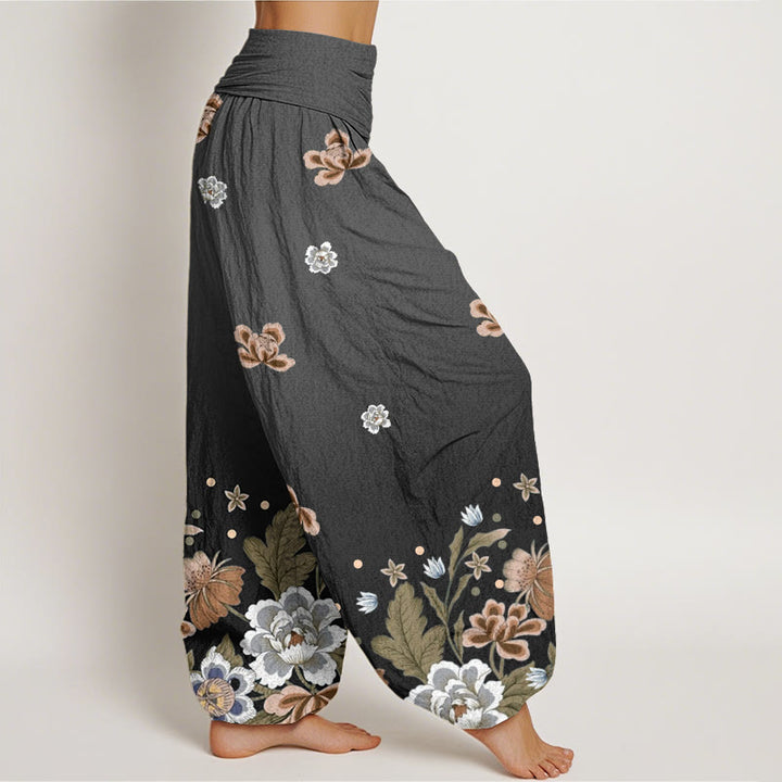 Buddha Stones Casual Blooming Flowers Pattern Women's Elastic Waist Harem Pants - image 8
