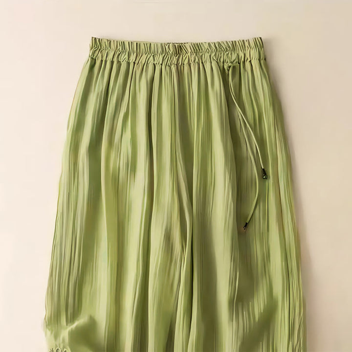Buddha Stones Retro Casual Embroidery Design Drawstring Cotton Linen Women's Wide Leg Pants With Pockets